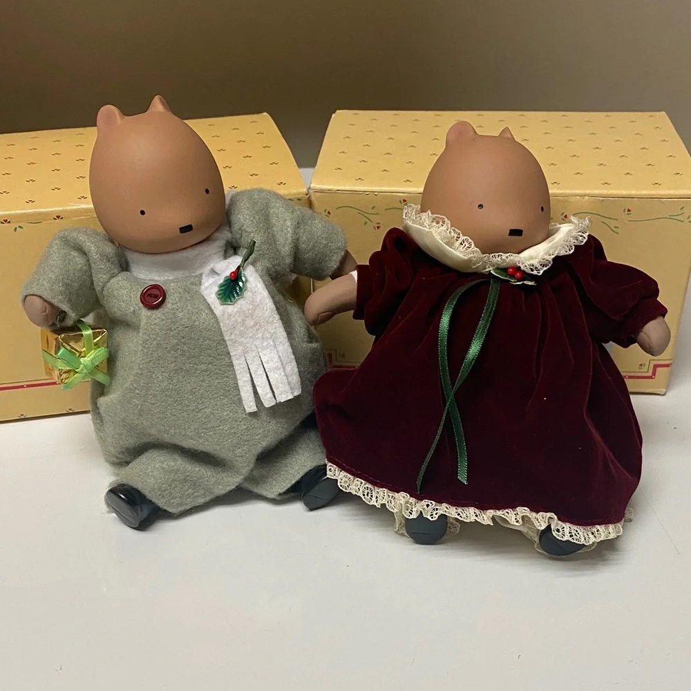 Michel & Co 1987 Vintage “A Winter Boy & Girl 1947” Hand Painted Ornaments